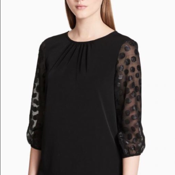 sheer black polka dot top